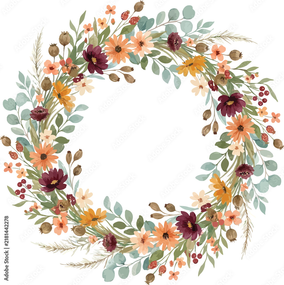Fototapeta premium Watercolor Floral Wreath Illustration