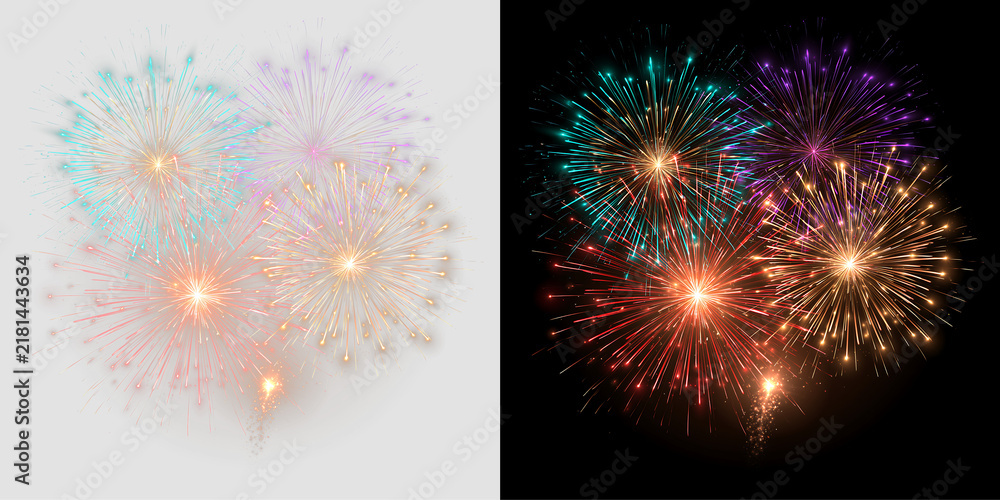 Fototapeta premium Glowing Golden Fireworks with Pink Blue and Orange Highlights