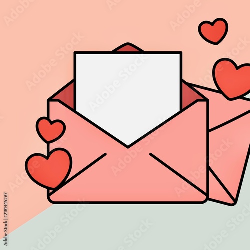 Love Letter Envelope Design with Floating Hearts on Pastel Pink Background for Valentine Concept