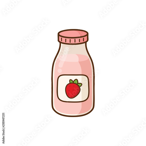 Cute Strawberry Milk Bottle Flat Vector Illustration