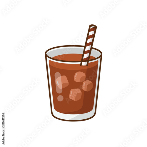 Cute Iced Chocolate Drink Flat Vector Illustration