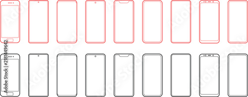 Smartphone outline icon set for mobile and digital design