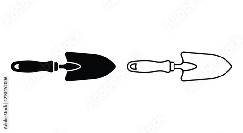 Hand trowel gardening tool in black silhouette style