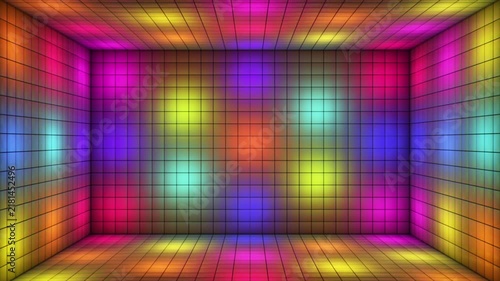 Broadcast Switching Hi-Tech Illuminated Cubes Room Stage, Multi Color, Events, 3D, Loopable, 4K