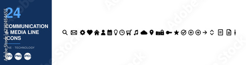 Communication Media Line Icons Set with Nameplate Design. Vector Illustration for Website, App