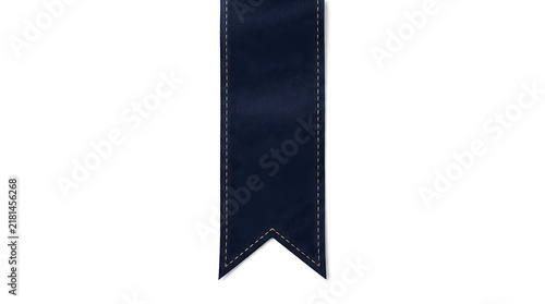 Dark Blue Hanging Ribbon Bookmark Banner with Stitched Edge on White