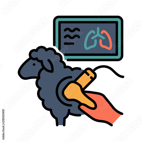 Fotografie Sheep Ovine Lung Pneumonia Ultrasound Icon for Farm Vet