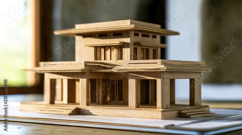 drafting. A detailed architectural model house on a drafting table. real-estate listings, architecture portfolios, designed for interior renovation comparisons for interiors.