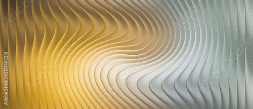 Fotografía Abstract 3d background with flowing wave patterns, shifting from warm gold to co