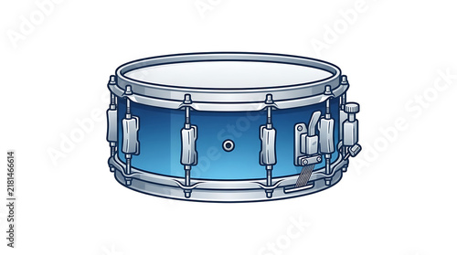A blue snare drum musical instrument icon isolated on a clean white background for design