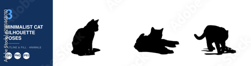 Minimalist Cat Silhouette Poses Set, Vector Illustration. Animal Outline Design, Graphic Element for Branding, Logo