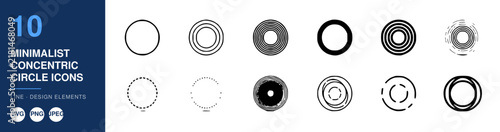Minimalist Concentric Circle Icons Set, Design Elements, Line Art, Vector Graphics, Simple Shapes, Logo Design, Icon Set