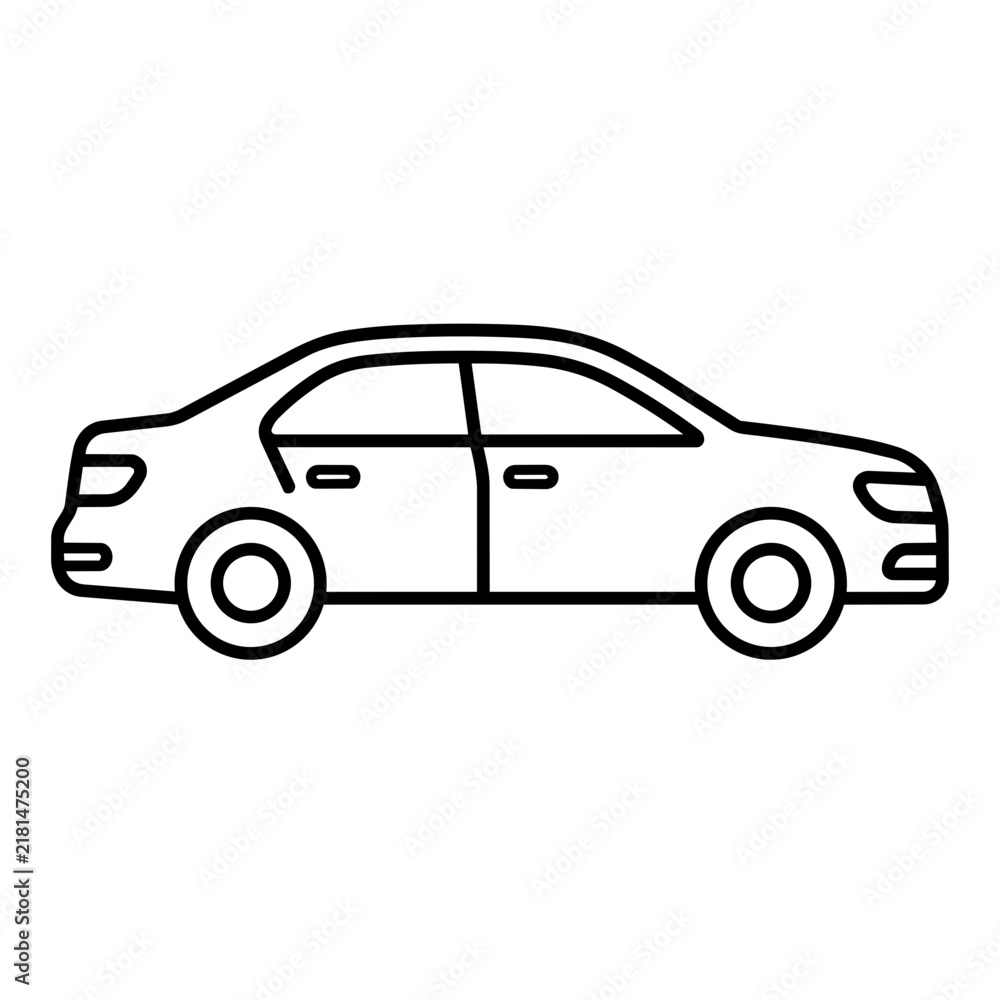 Fototapeta premium Car side view icon flat outline in black