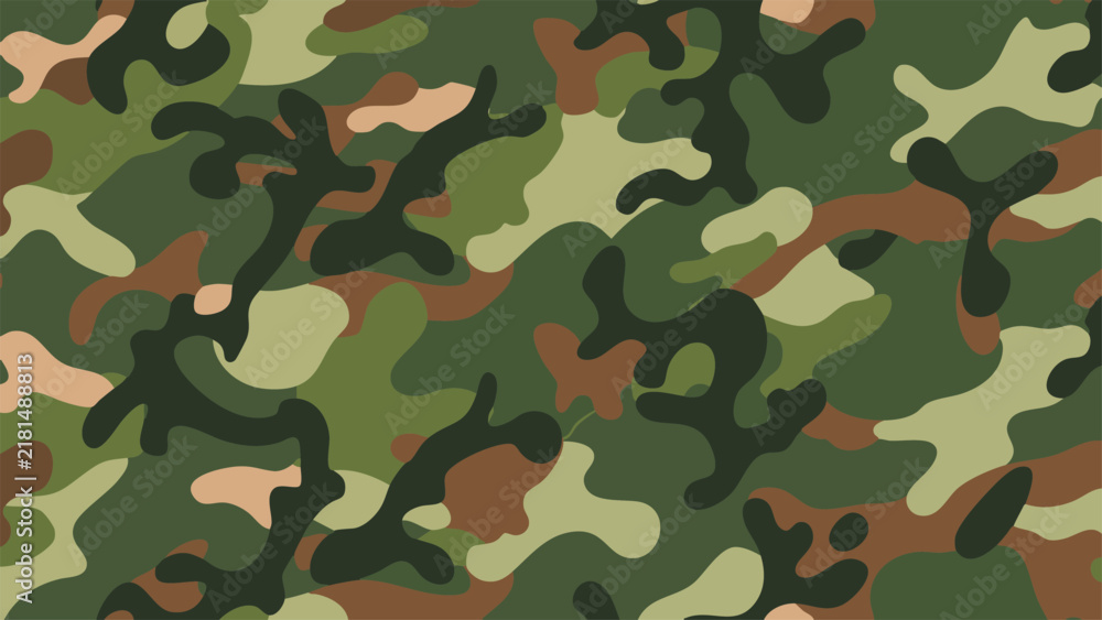 Fototapeta premium Natural Woodland Camo with Irregular Earth-Tone Shapes — Editable Vector