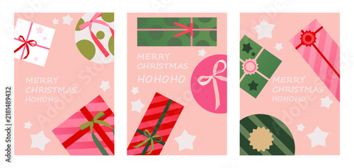 Christmas Greeting Card Collection with Gift Boxes and Ribbons, Festive Vector Design