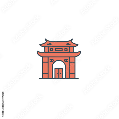 Asian Traditional Gate Icon Vector Flat Illustration Isolated White