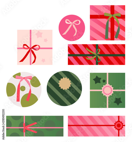Christmas Gift Box Collection with Ribbons and Bows, Festive Vector Elements