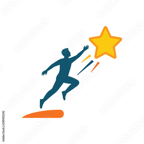 Foto Man Reaching for a Star Icon, Achievement Concept Illustration