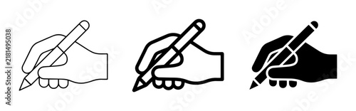Hand Writing Icons, Pen and Pencil Symbols, Writing and Drawing Vector Graphics