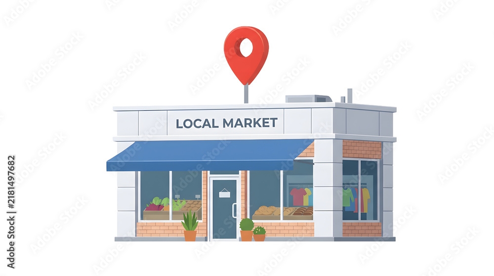 Obraz premium A local market with a location pin on top for the concept of local business and shopping.