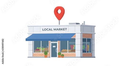 A local market with a location pin on top for the concept of local business and shopping.
