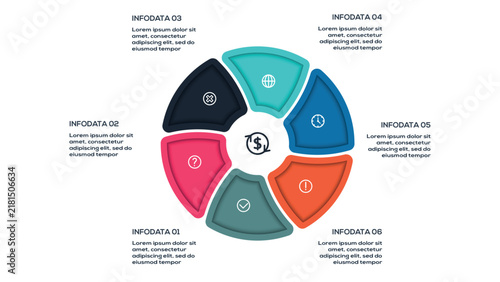 Modern infographic with 6 steps, options, parts or processes. Business data visualization.