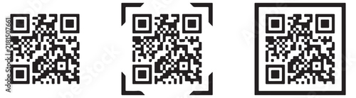 qr code icon set with scan frame and digital payment variations isolated on white background vector