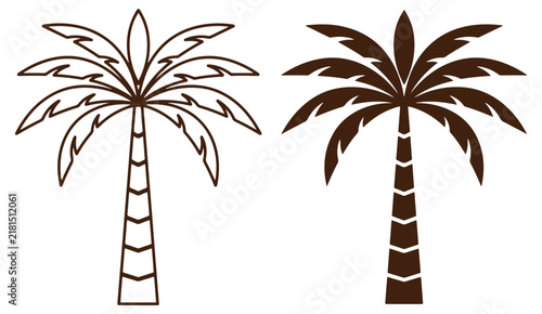 palm tree icon set with outline and solid tropical designs isolated on white background minimalist vector