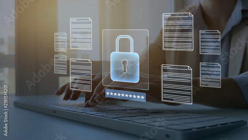 Foto Secure document management concept featuring encrypted files, confidential busin