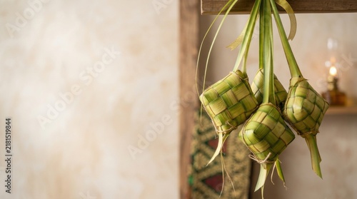 Traditional Woven Ketupat Rice Cakes Hanging