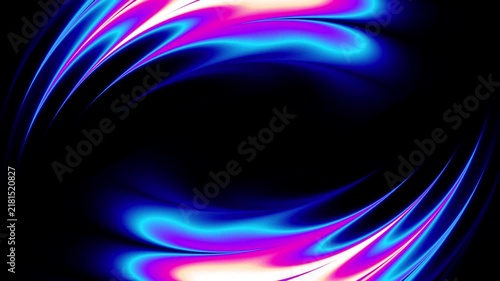 Abstract neon lines swirl and expand across a black background