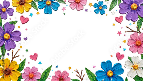 Impasto Oil Painting Floral Frame Border Decoration With Colorful Flowers Art