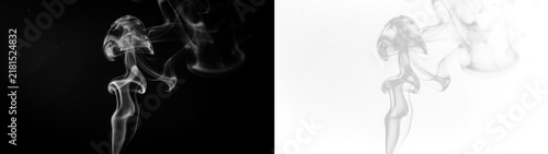 Abstract white smoke shapes, resembling a jellyfish, swirling against black and transparent backgrounds