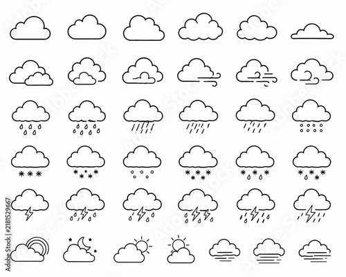 Minimalist weather icon set featuring various atmospheric conditions
