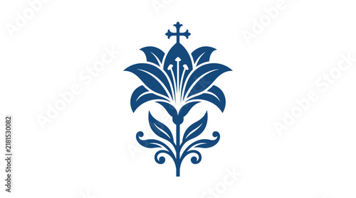 Stylized floral emblem featuring a lily with a cross.