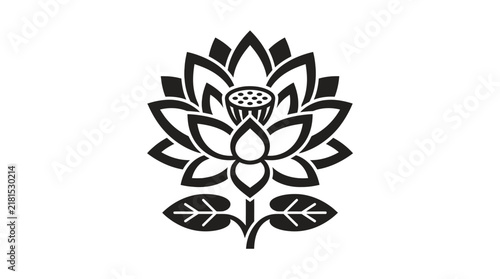 Black and white lotus flower vector illustration.