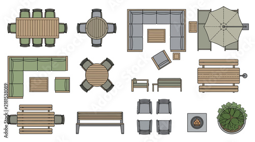 Editable CAD Topview Vector EPS 10 Furniture Set Designs for Outdoor Spaces
