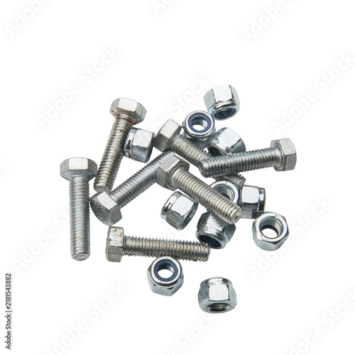 A pile of silver bolts and nuts