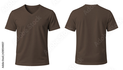 Blank Walnut Brown V-Neck T-Shirt Front and Back Apparel Mockup