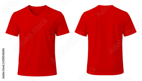 Blank Vibrant Red V-Neck T-Shirt Front and Back Apparel Mockup