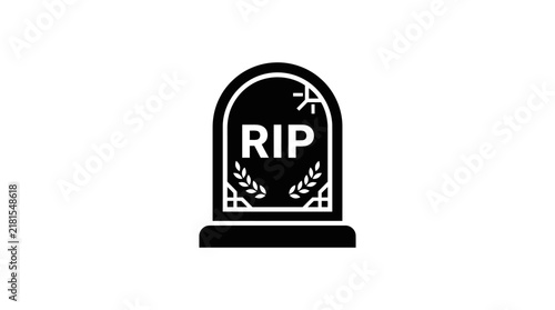 Black silhouette tombstone icon with RIP inscription for funeral themes.