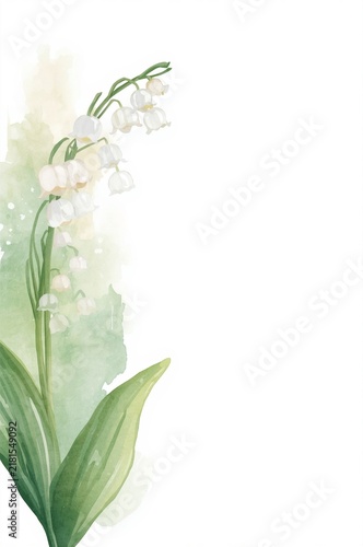 수채화 은방울꽃 흰 배경
