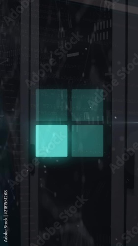 Animation of green squares moving over servers