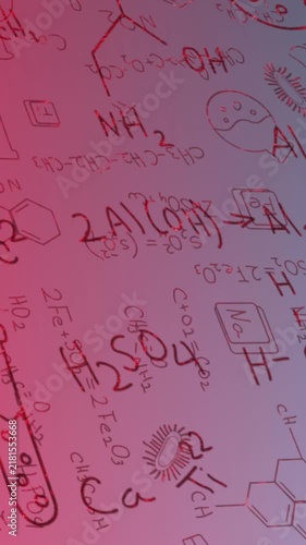 Animation of element diagrams and chemical equations on red and blue background