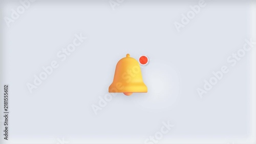Notification bell icon animation featuring a three-dimensional yellow symbol with a red alert dot vibrating against a clean light gray background for digital interface and media design use