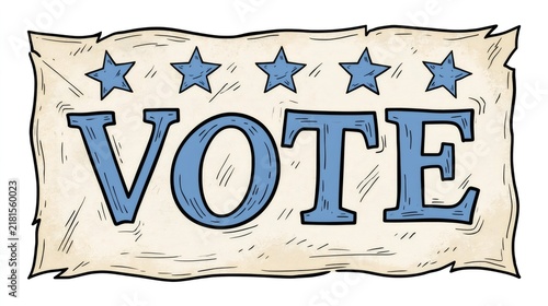 Hand drawn vote word with stars election banner