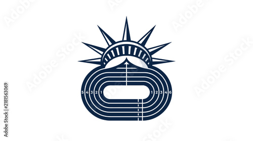 Abstract Logo Design Combining Athletics Track and Statue of Liberty Crown Elements.