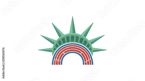 Iconic Statue of Liberty crown featuring a stylized rainbow design.