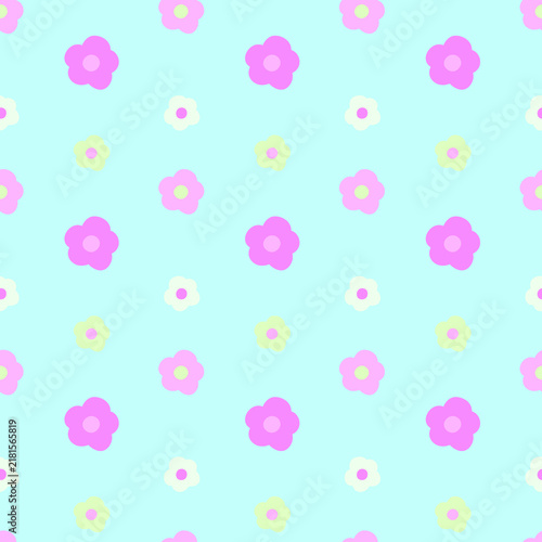 Pastel flowers scattered across a light blue background with soft lighting