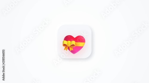 Heart icon animation with a gift box wrapped in a yellow ribbon for Valentine day concept design element
